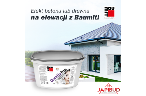 Efekt betonu lub drewna na elewacji z Baumit