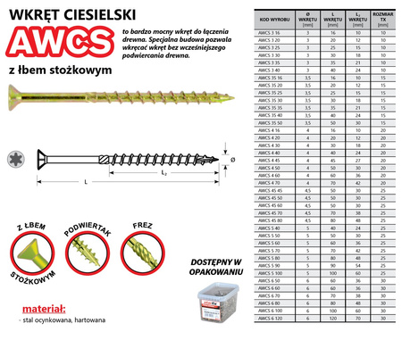 Wkręt AWCS TX25 - 6,0 x 50/F (23)